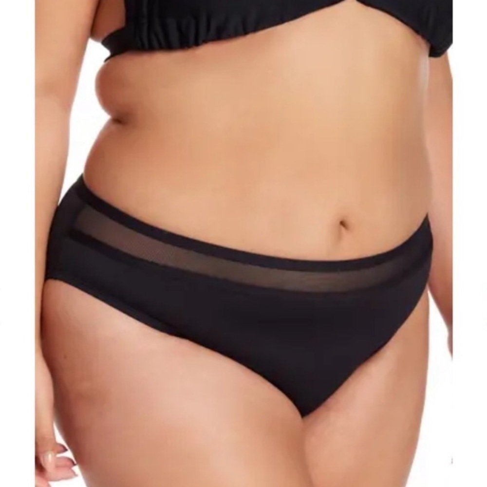Tommy Bahama Black Mesh Inset Hipster Bikini Full Coverage Swim Bottom 2X NWT